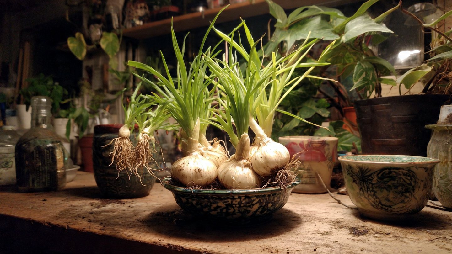 How to Regrow Indoor Garlic Greens Using the Water and Soil Method