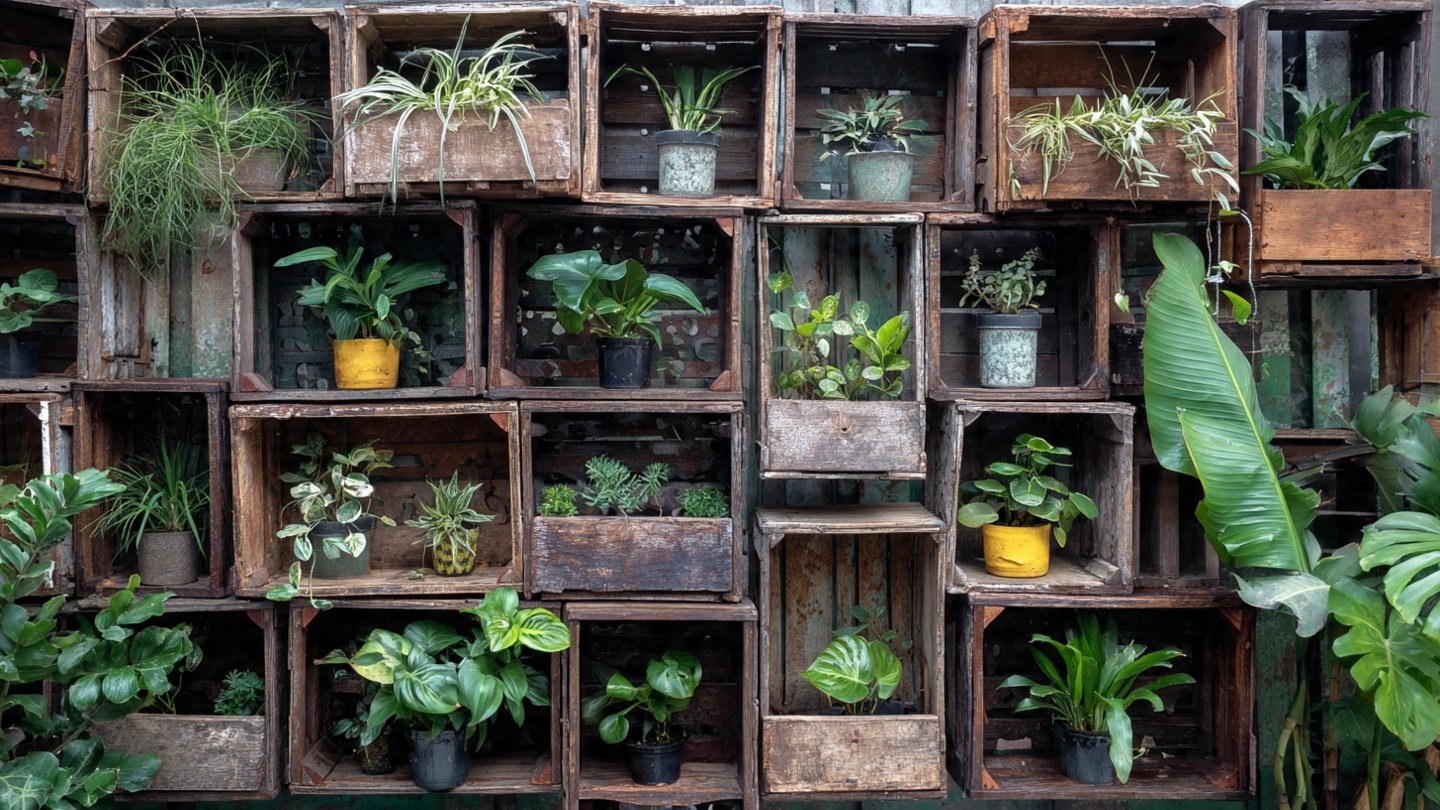 How Can You Transform Old Wooden Crates into a Creative Modular Plant Wall?
