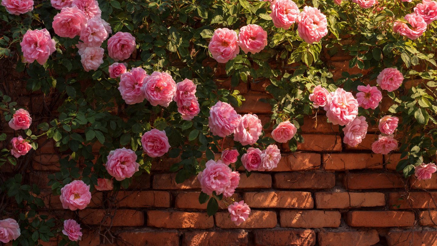 How Can You Create a Stunning Vertical Garden of Roses on a Sunny Brick Wall?