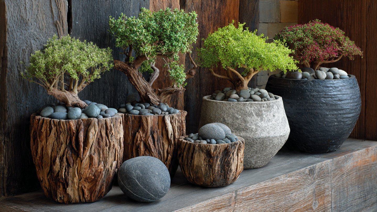 How Can You Incorporate Natural Elements Like Bark and Stone in Your Pots?