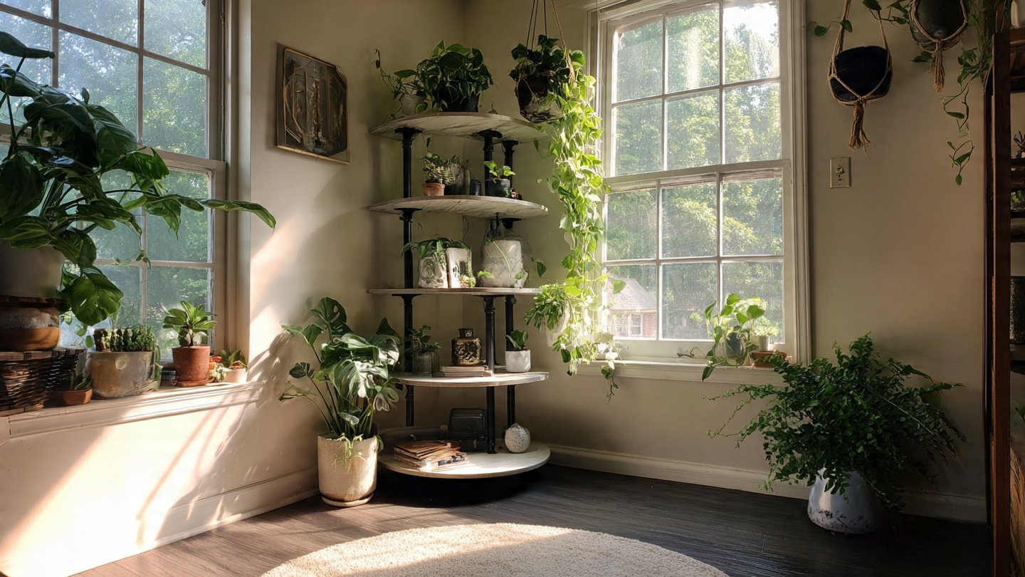How Can You Transform a Corner with a Beautiful Tiered Plant Stand Display?