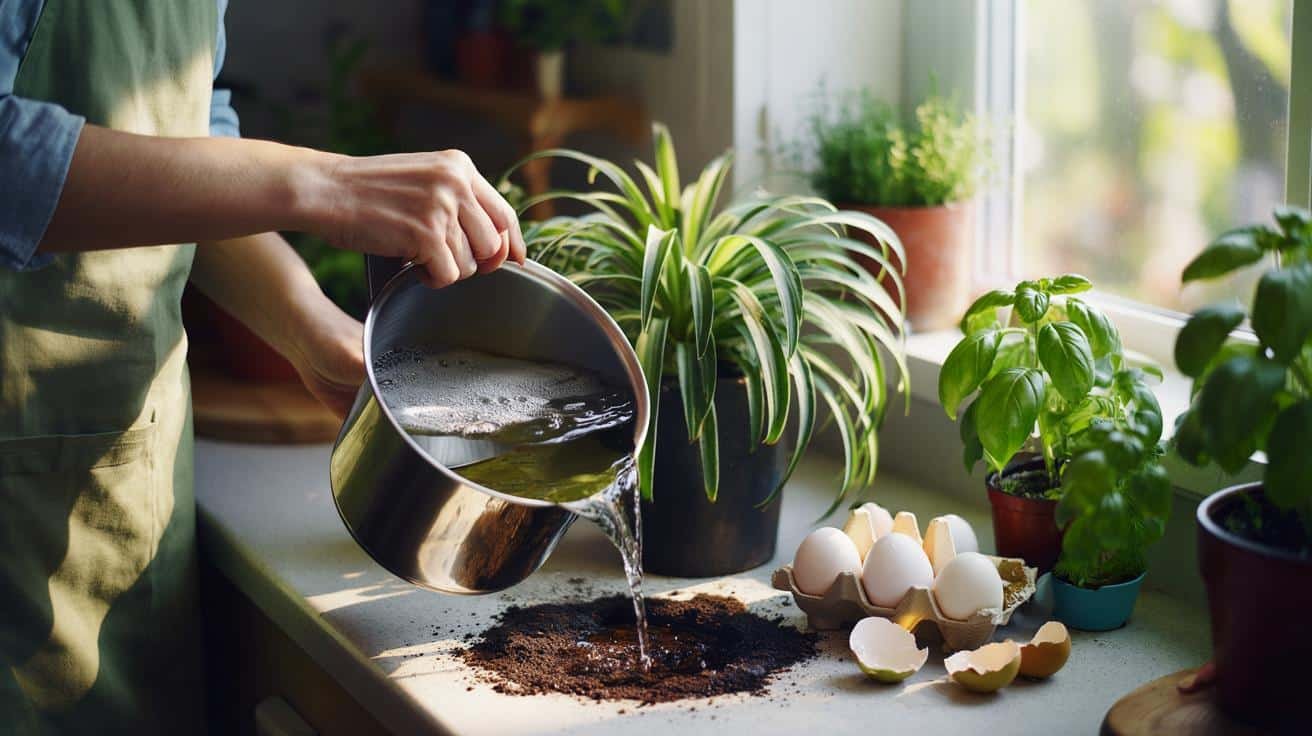 Watering your plants with the cooled water left over from boiling eggs provides them with calcium that helps them grow stronger